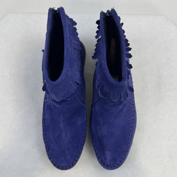 ABCDEFG Womens Size 8.5 W Purple Leather Moccasin Ankle Boots Suede Fringe Zip - Picture 8 of 14